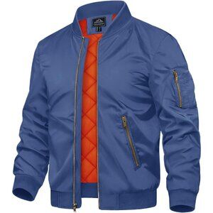 Men's Royal Blue Polyester Warm Padded Work Casual Windproof Quilted Jackets